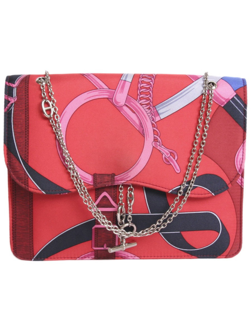 Pochette HERMES en foulard de soie et bijouterie argent