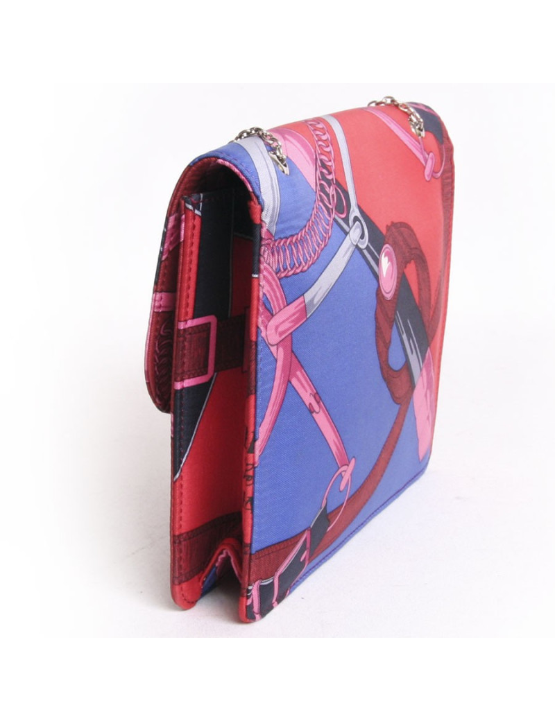 Pochette HERMES en foulard de soie et bijouterie argent