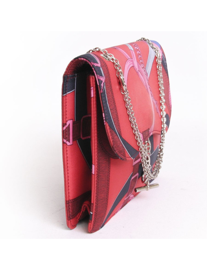 Pochette HERMES en foulard de soie et bijouterie argent