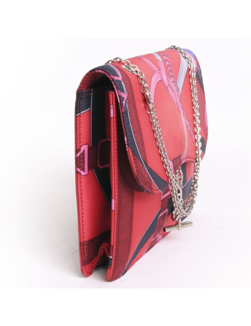 Pochette HERMES en foulard de soie et bijouterie argent