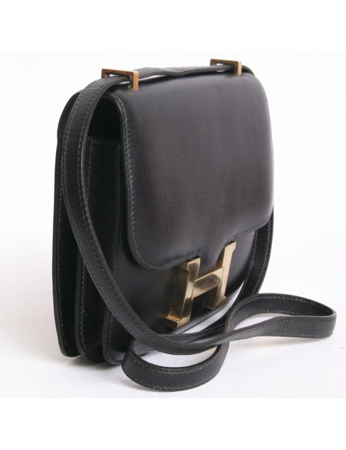 Mini sac "Constance" HERMES cuir box noir vintage