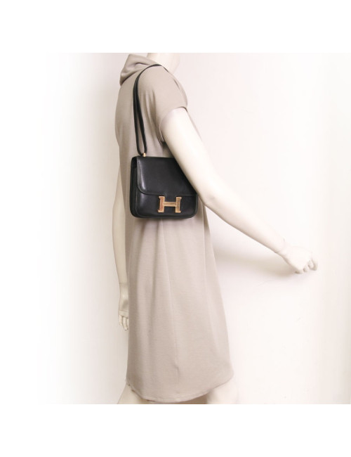 Mini sac "Constance" HERMES cuir box noir vintage
