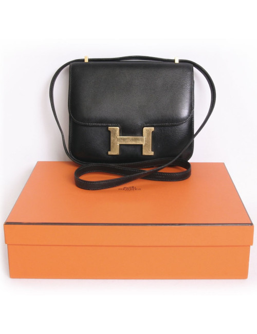 Mini sac "Constance" HERMES cuir box noir vintage