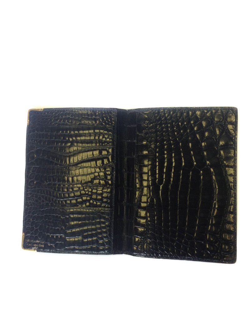 portefeuille MORABITO crocodile noir et bords en or 18 carats