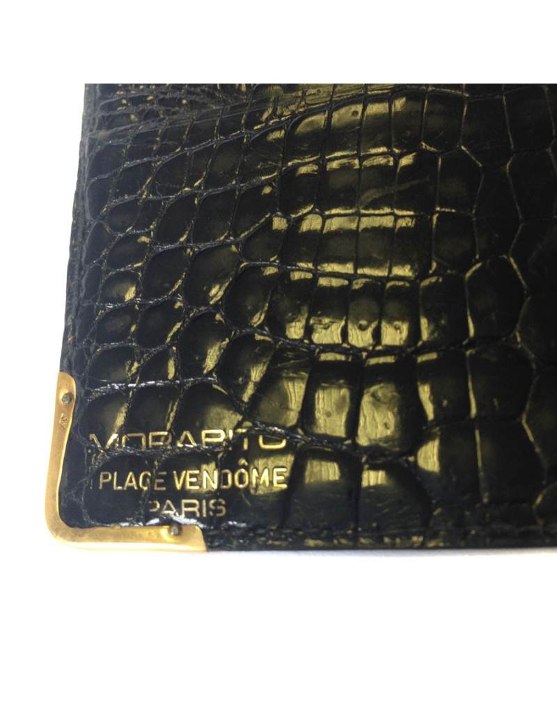 portefeuille MORABITO crocodile noir et bords en or 18 carats