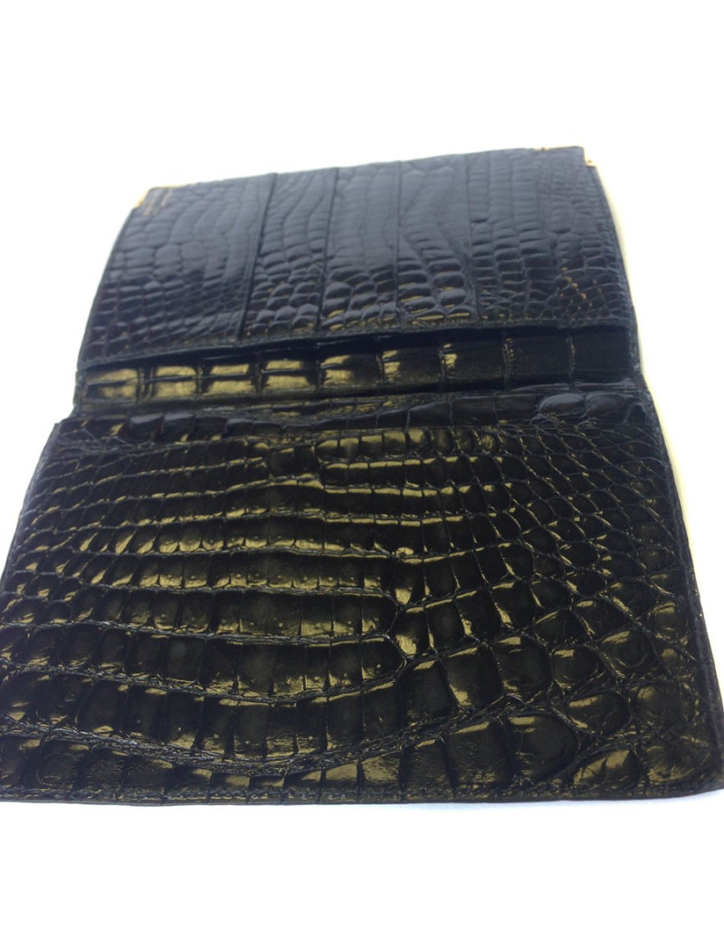 portefeuille MORABITO crocodile noir et bords en or 18 carats