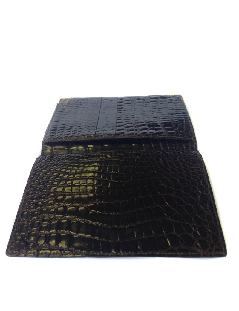 Portefeuille MORABITO crocodile marron coins en or 18 carats