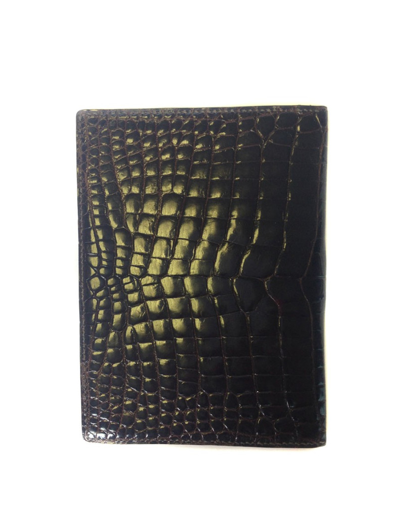 Portefeuille MORABITO crocodile marron coins en or 18 carats