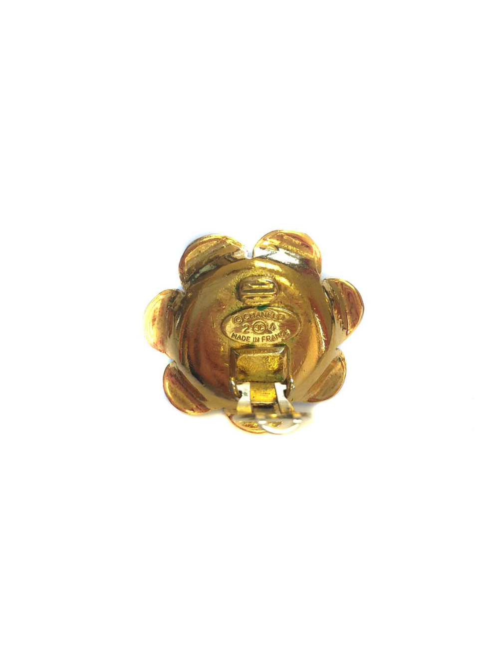 Clips d'oreille CHANEL perle nacrée et émail noir vintage