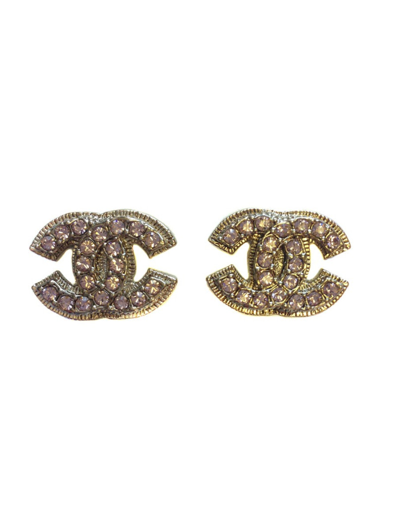 Clips d'oreille CHANEL CC en strass rose