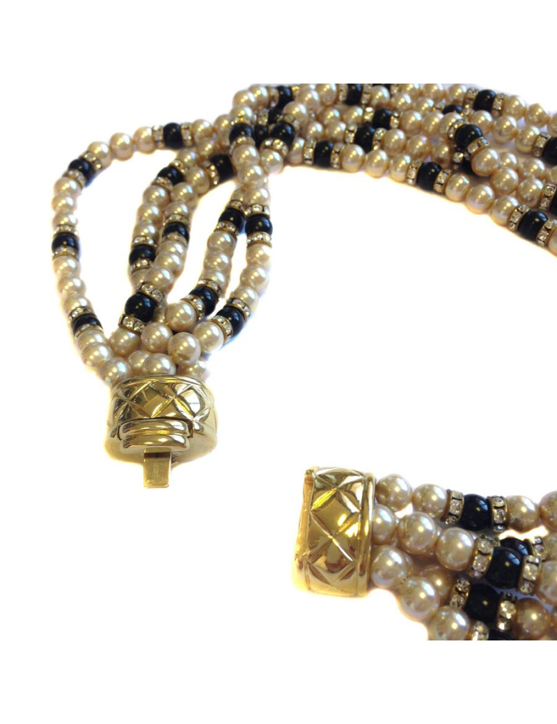 Collier ras du cou VOGUE BIJOUX multi rangs de perles et strass swarovski