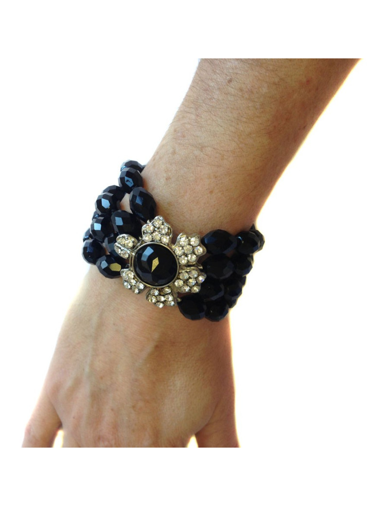 Bracelet à perles noires facettées 