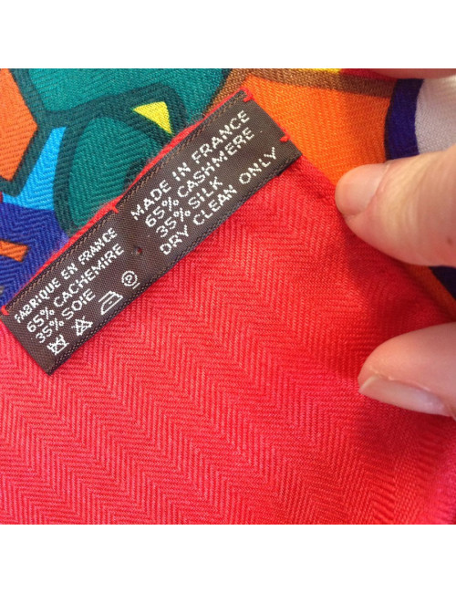 Châle HERMES orange cachemire et soie modèle graffiti