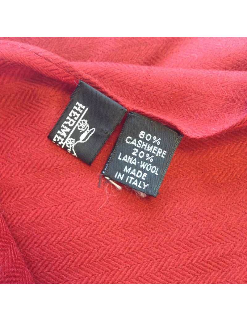 Grand châle HERMES brique en cachemire et laine