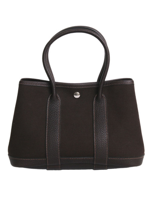 Sac "gardenparty"HERMES mini toile et cuir marron