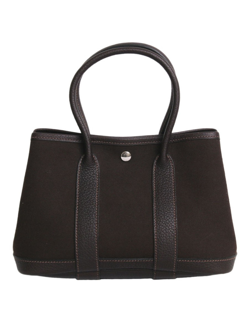 Sac "garden party" HERMES toile et cuir marron