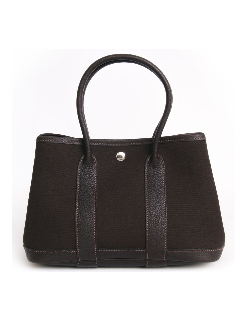 Sac "gardenparty"HERMES mini toile et cuir marron