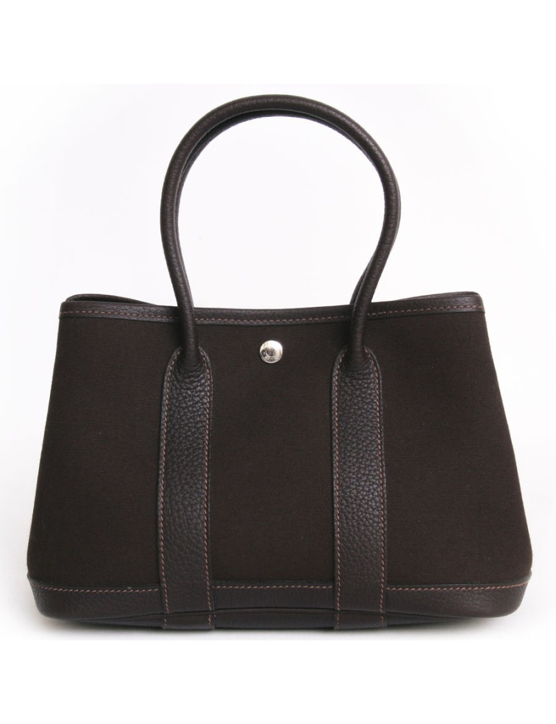 Sac "garden party" HERMES toile et cuir marron