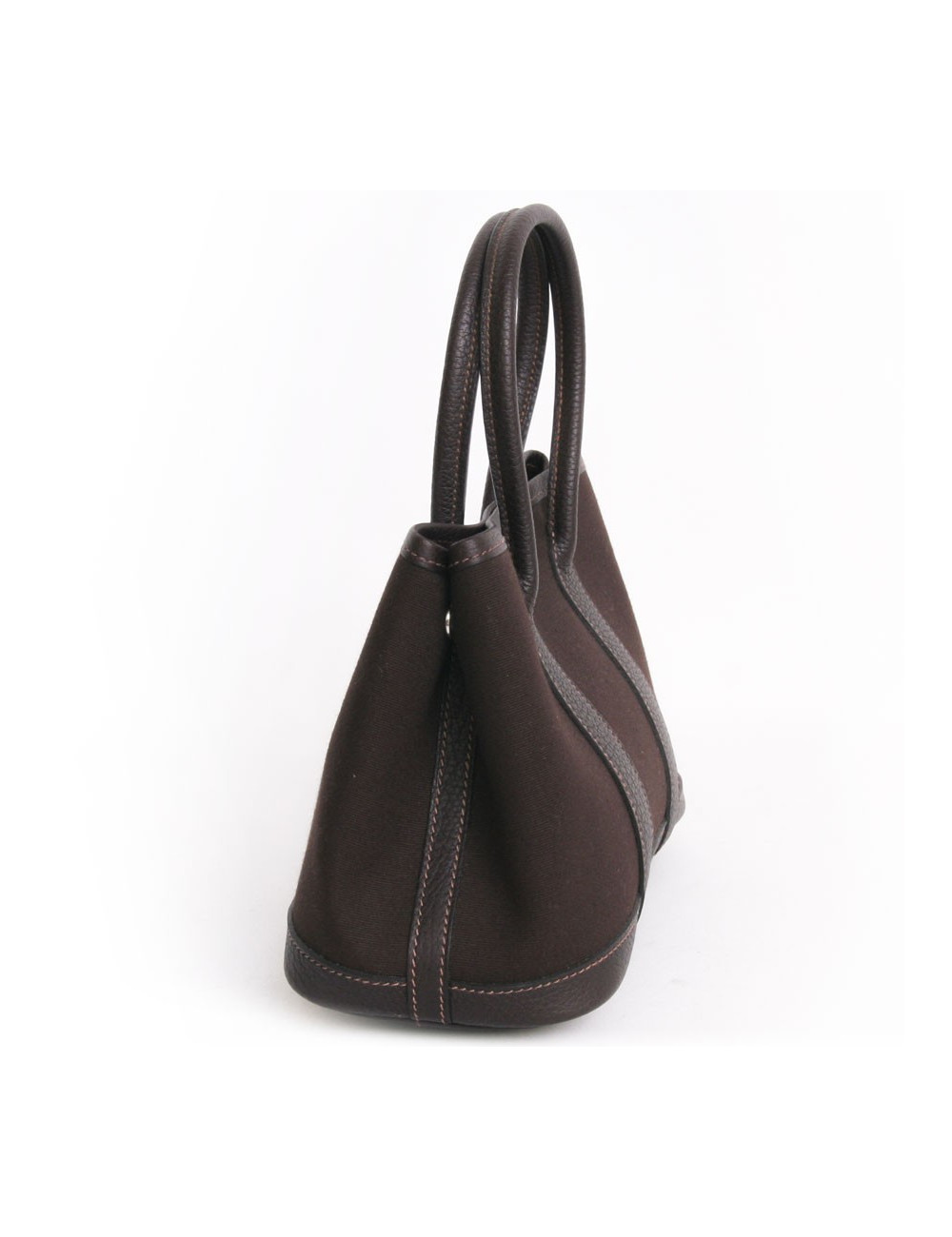 Sac "gardenparty"HERMES mini toile et cuir marron