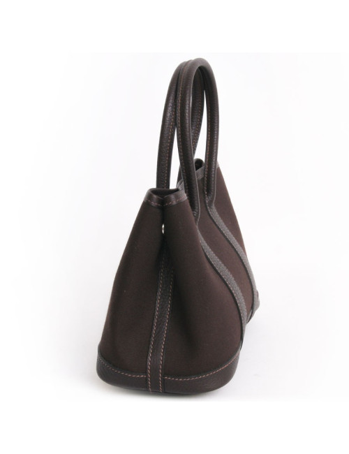 Sac "gardenparty"HERMES mini toile et cuir marron