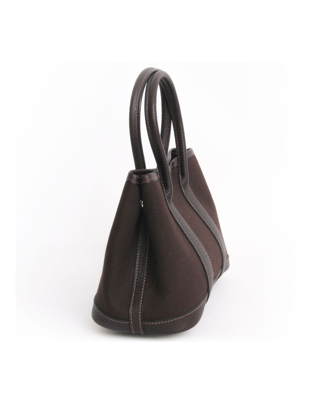 Sac "gardenparty"HERMES mini toile et cuir marron