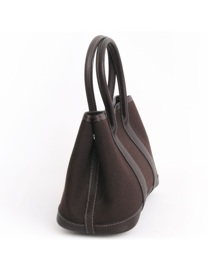 Sac "garden party" HERMES toile et cuir marron