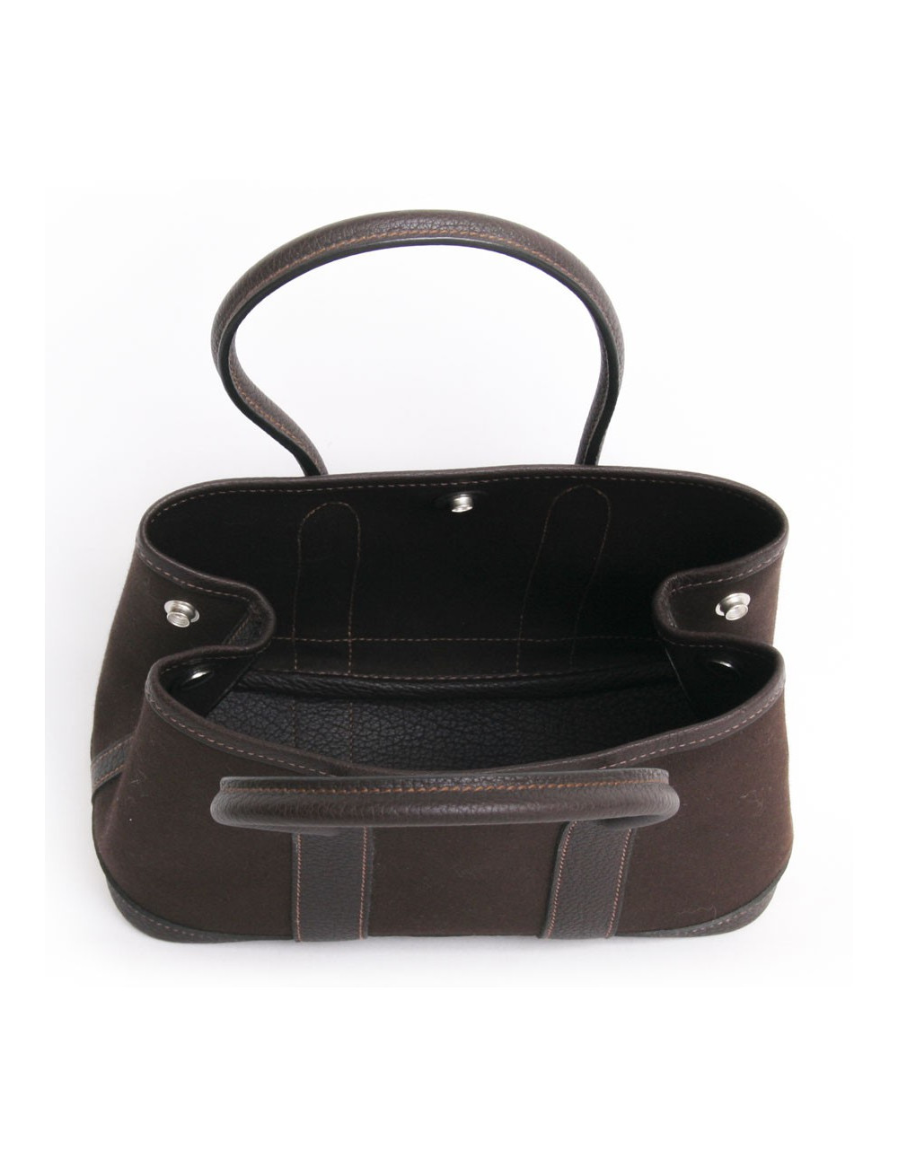 Sac "gardenparty"HERMES mini toile et cuir marron