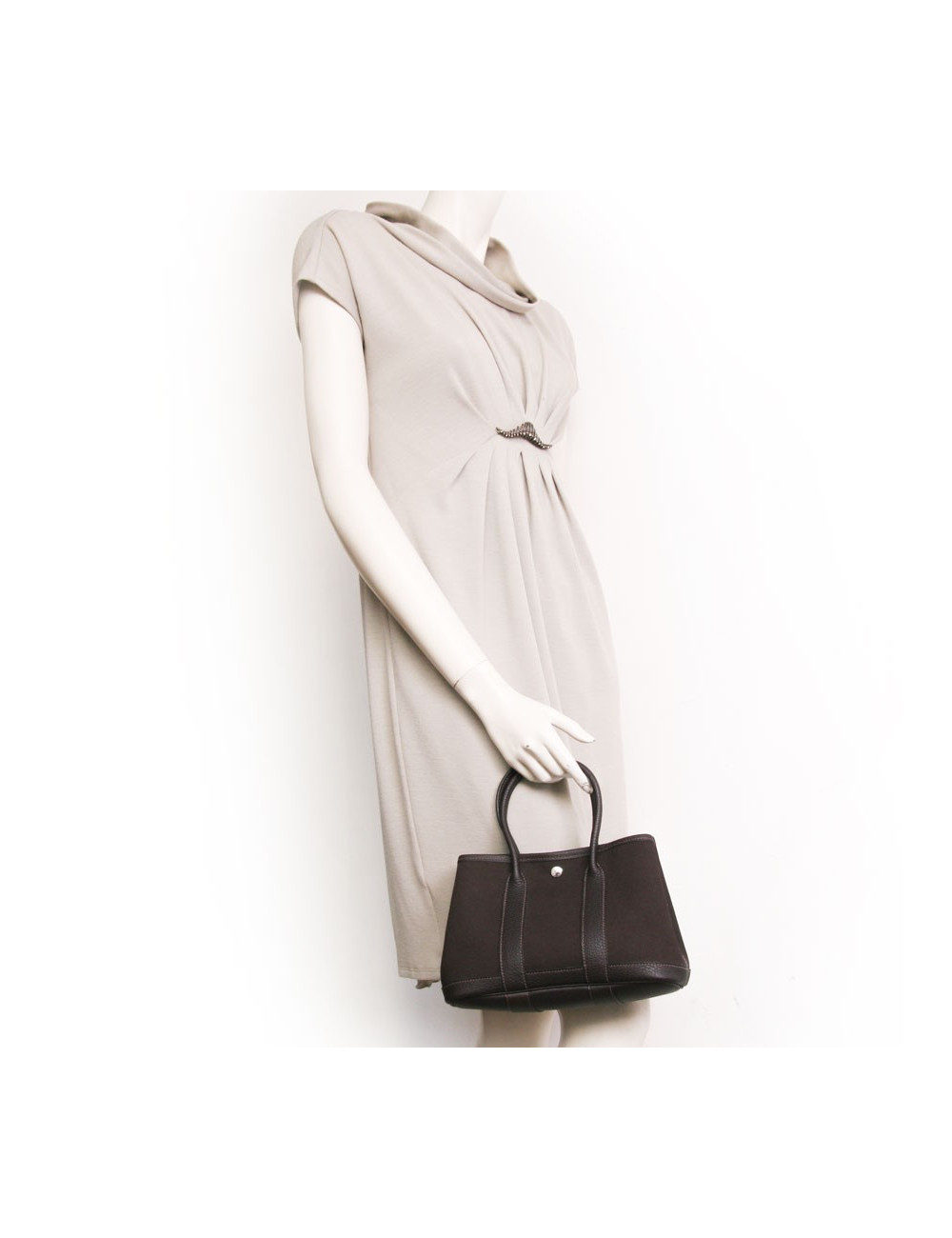 Sac "gardenparty"HERMES mini toile et cuir marron