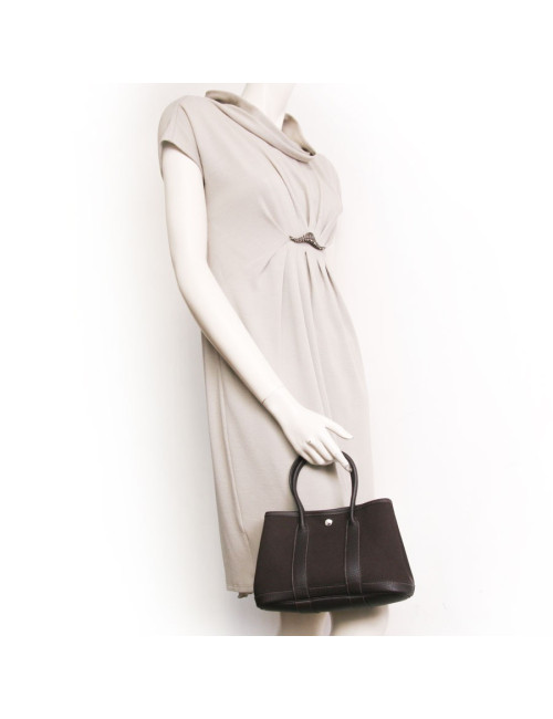 Sac "gardenparty"HERMES mini toile et cuir marron