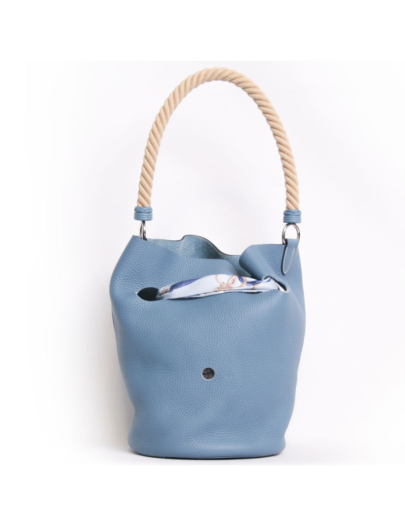 Sac  seau HERMES veau taurillon clémence bleu 