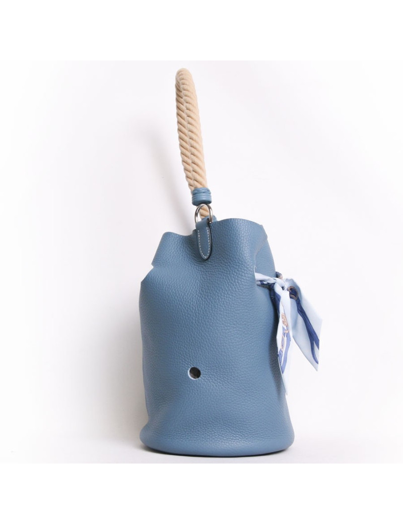 Sac  seau HERMES veau taurillon clémence bleu 