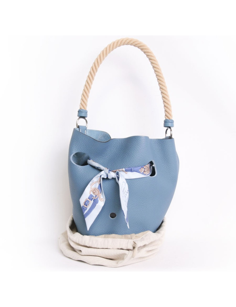 Sac  seau HERMES veau taurillon clémence bleu 