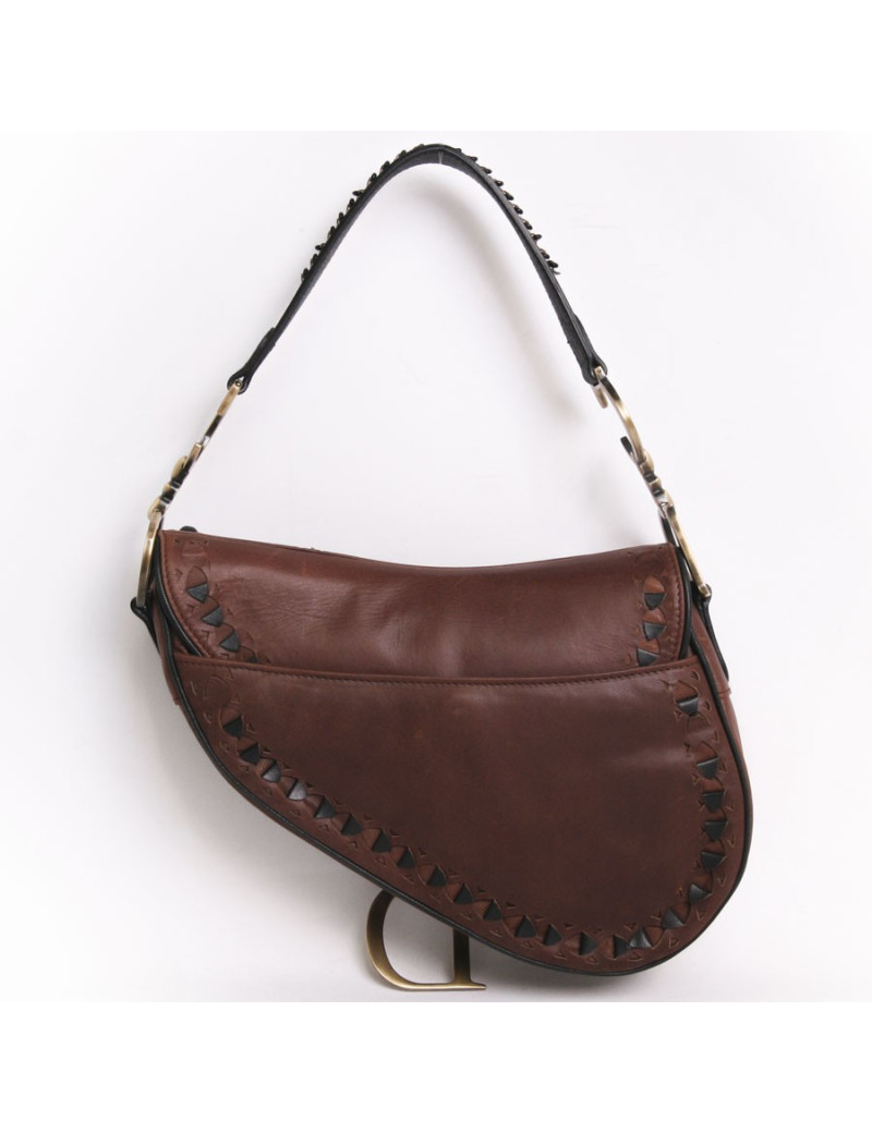 Sac "selle" CHRISTIAN DIOR cuir cognac numéroté