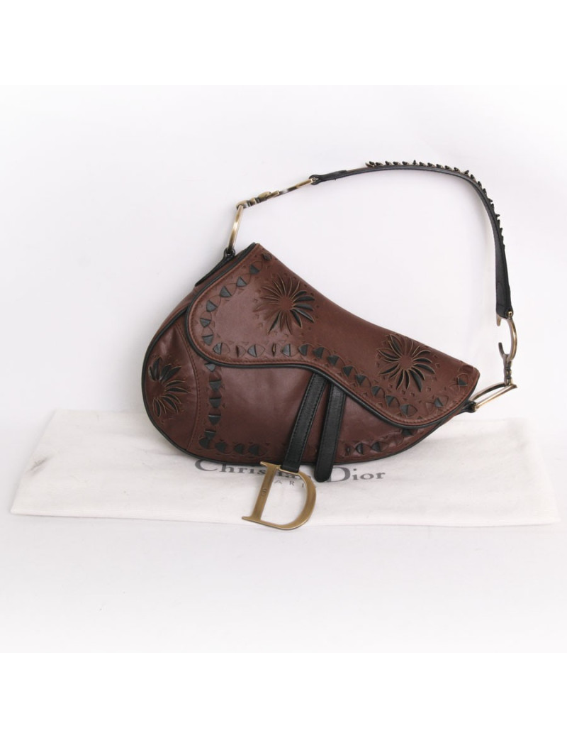 Sac "selle" CHRISTIAN DIOR cuir cognac numéroté