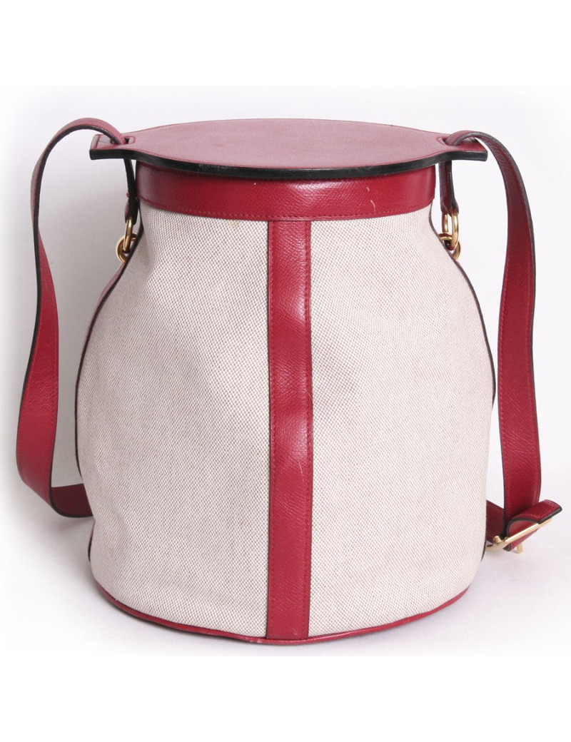 Sac "Tambour" HERMES cuir grainé rouge