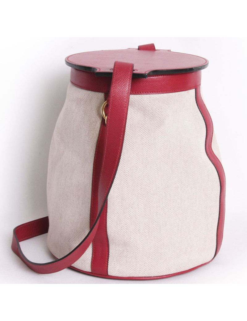 Sac "Tambour" HERMES cuir grainé rouge