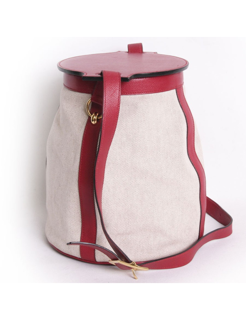 Sac "Tambour" HERMES cuir grainé rouge