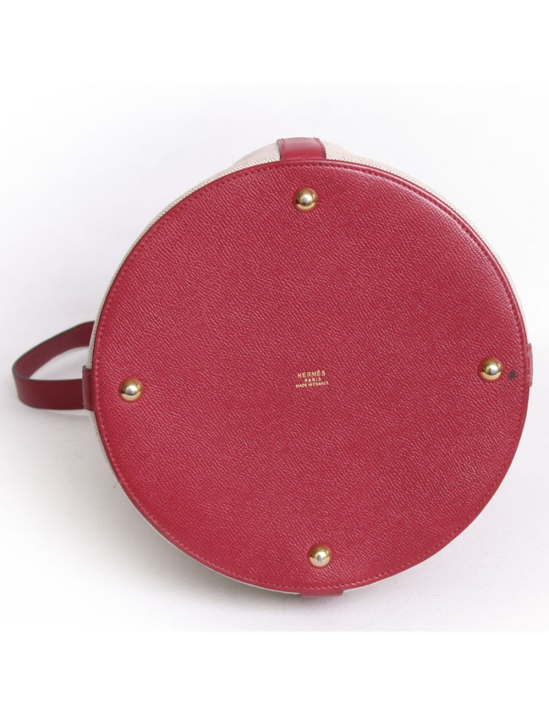 Sac "Tambour" HERMES cuir grainé rouge