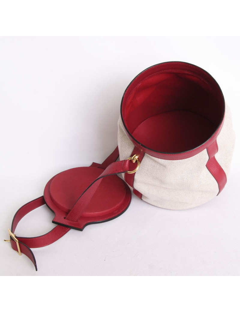 Sac "Tambour" HERMES cuir grainé rouge