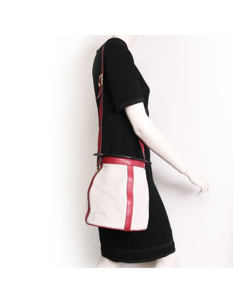 Sac "Tambour" HERMES cuir grainé rouge