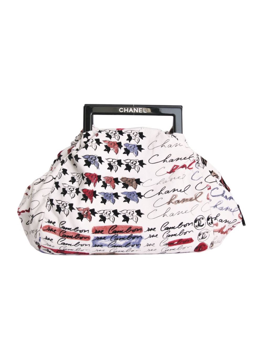 Sac CHANEL en velours blanc imprimés camélias 