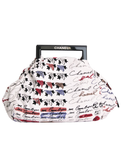 Sac CHANEL en velours blanc imprimés camélias 