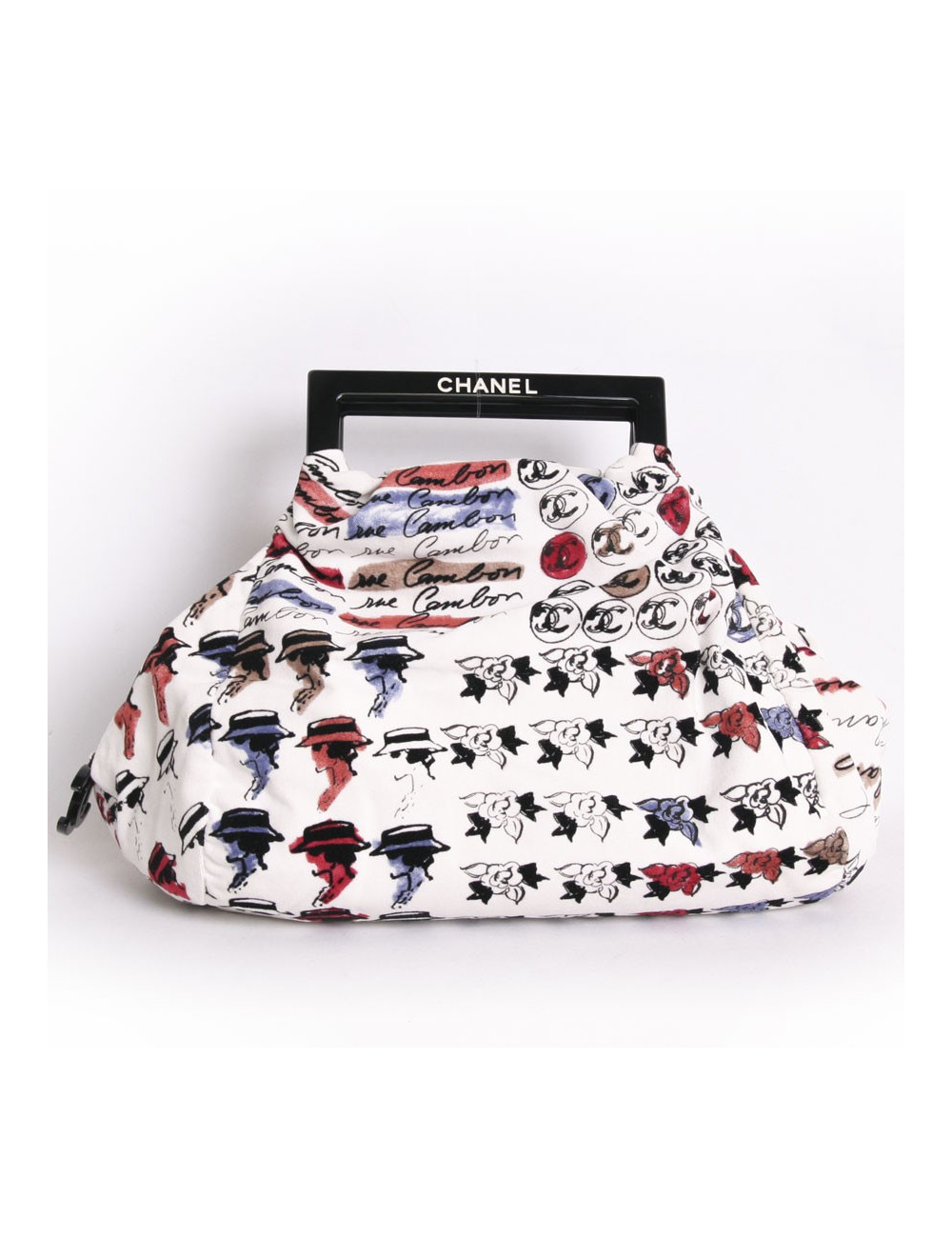 Sac CHANEL en velours blanc imprimés camélias 