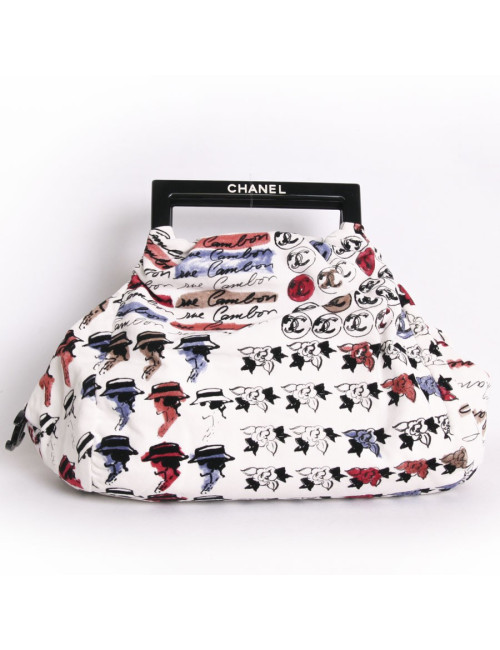 Sac CHANEL en velours blanc imprimés camélias 