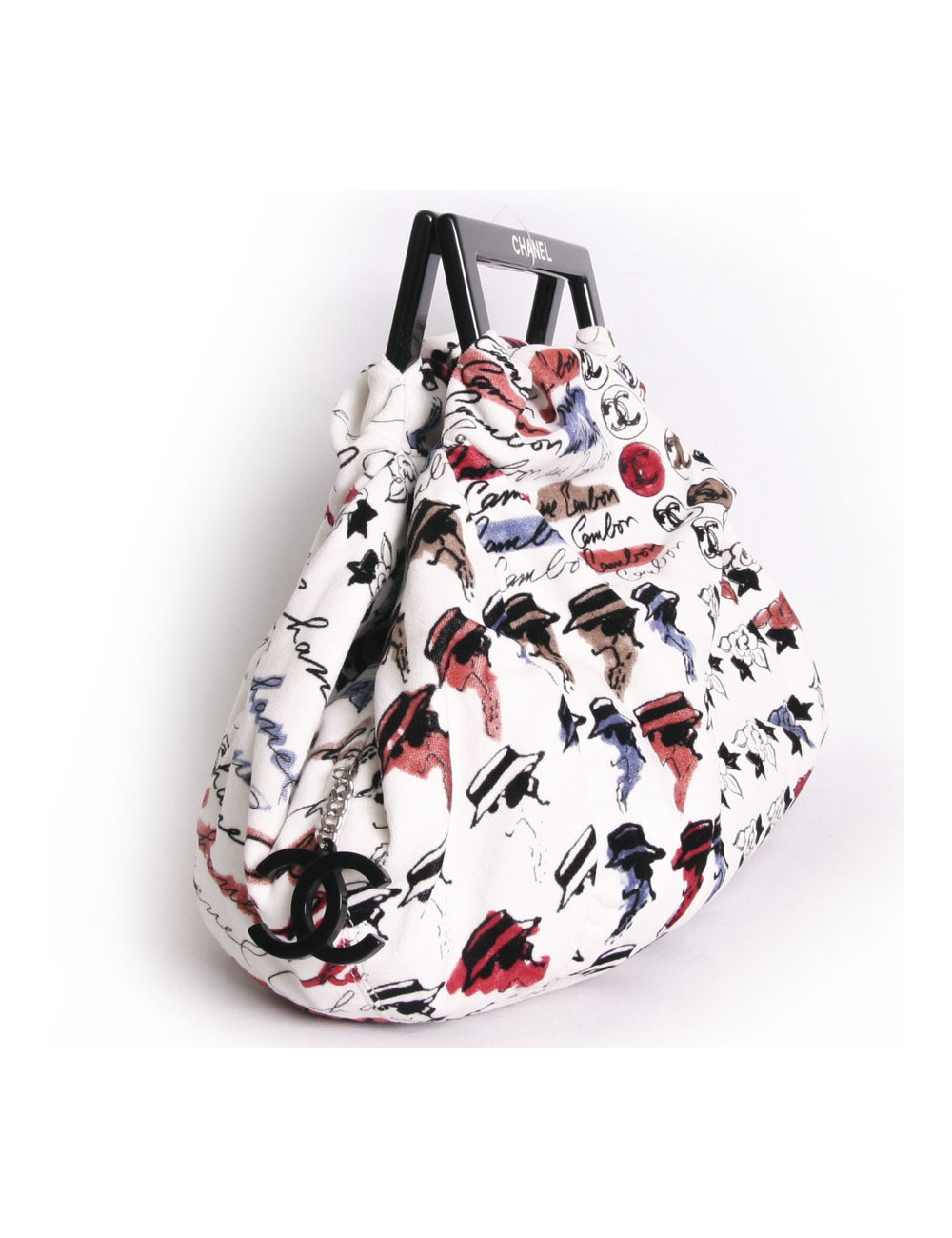 Sac CHANEL en velours blanc imprimés camélias 