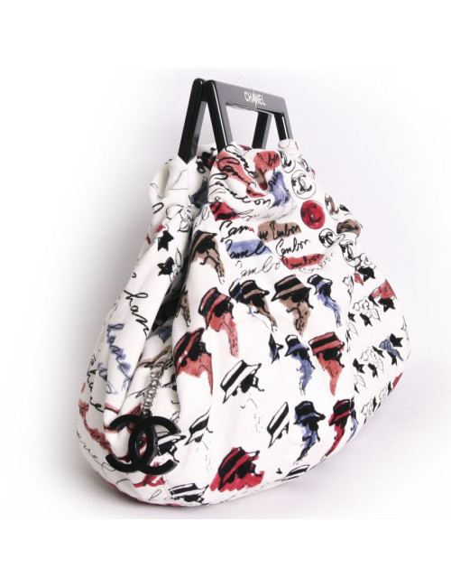 Sac CHANEL en velours blanc imprimés camélias 