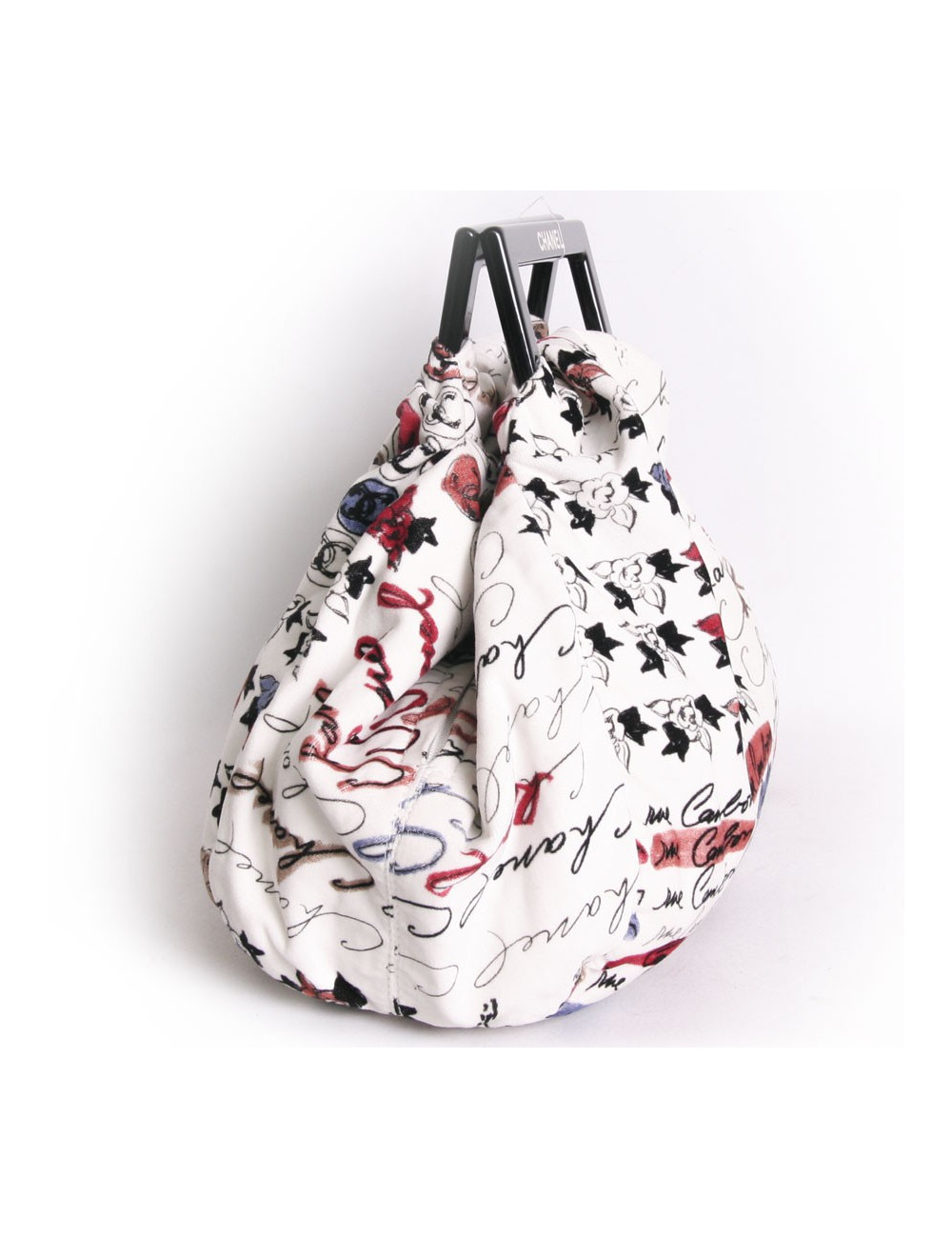 Sac CHANEL en velours blanc imprimés camélias 