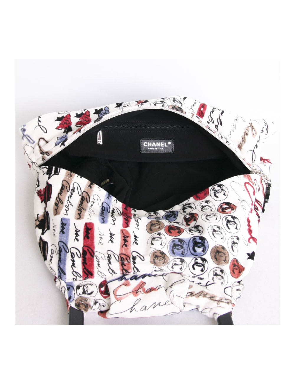 Sac CHANEL en velours blanc imprimés camélias 