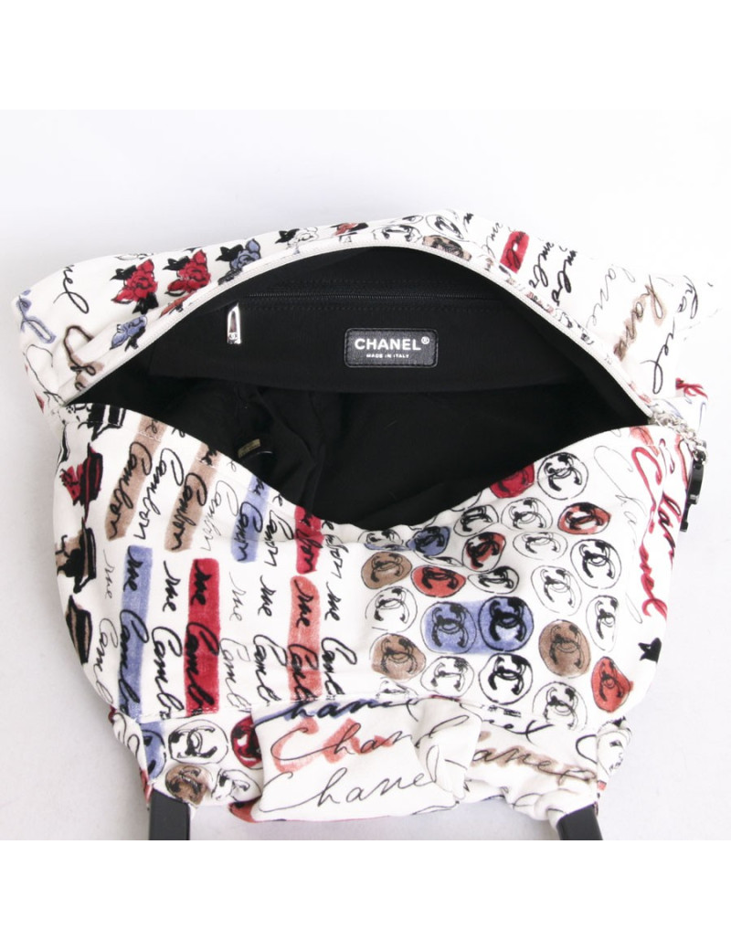 Sac CHANEL en velours blanc imprimés camélias 