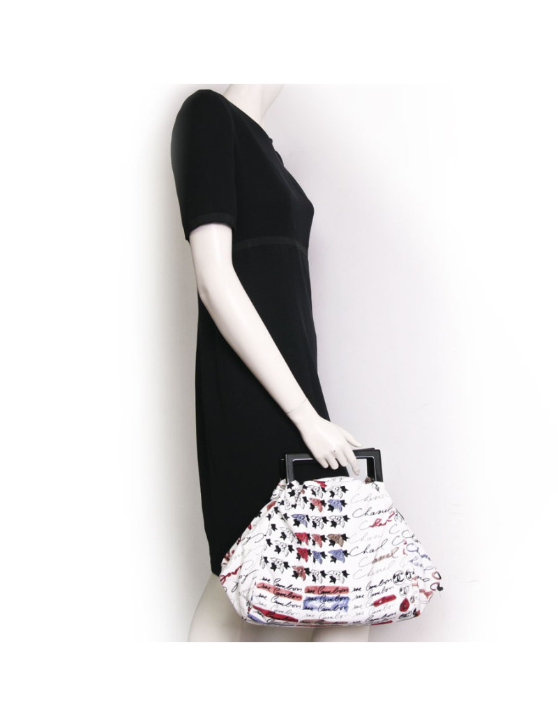 Sac CHANEL en velours blanc imprimés camélias 